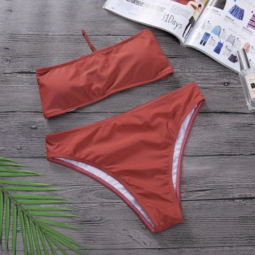 New Lace-up Back Bandeau Highwaisted Bikini Set